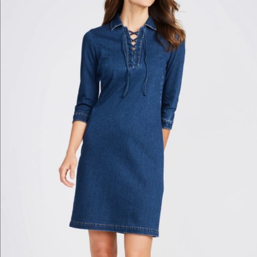 Blue Medora Denim Lace-Up Shift Dress